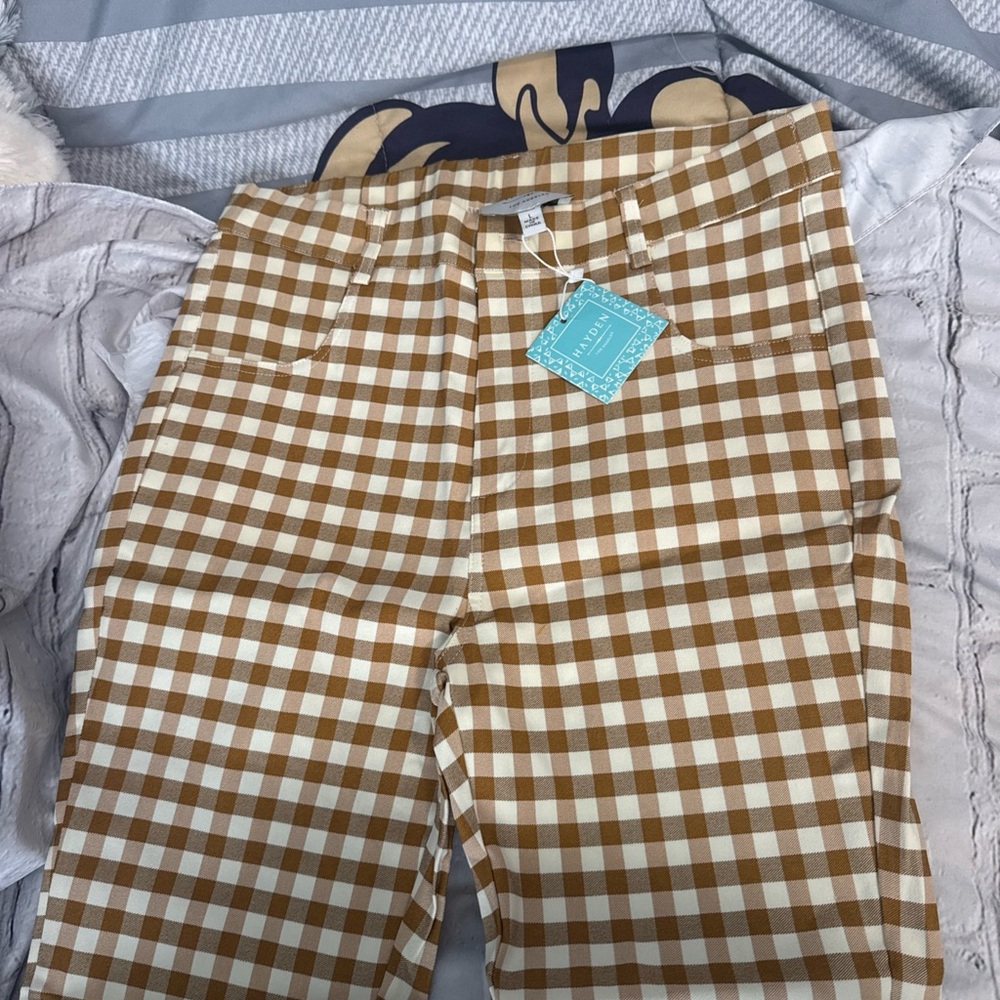 Unique Vintage Hayden New With Tags Jeans Tan Gingham Plaid Trousers Women’s L